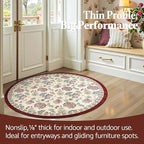 jinchan Elora 4ft Floral Round Rug for Entryway Washable Kitchen Rug Vintage Romance Design Non Slip Indoor Doormat Lightweight Low-Profile Throw Carpet for Living Room Dining Room Bedroom, Red/Beige