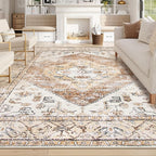 Lahome Rug for Living Room Machine Washable Area Rug 6x9 Boho Non Slip Bedroom Carpet Throw Ultra Thin Carpet for Dining Room, Farmhouse Neutral Print Soft Indoor Mat for Office Home (Taupe, 6'x9')