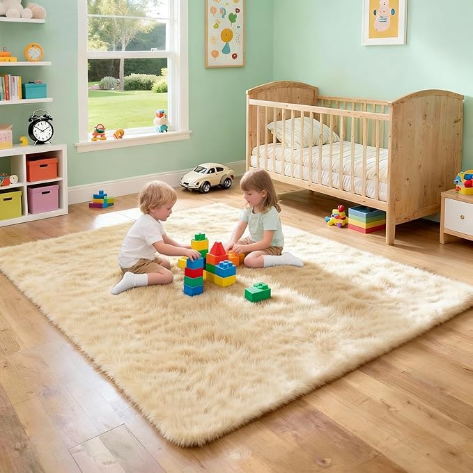 4x6 Solid Fluffy Camel Area Rug – Washable, Durable, Living Room Rug, Non-Slip High Pile Shag Rugs for Bedroom, Living Room, Bedside, Dorms, Nursery Rooms, Kids Room, Soft Indoor Floor Carpet
