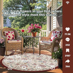 jinchan Elora 7ft Floral Round Rug for Dining Room Washable Living Room Rug Vintage Romance Design Non Slip Indoor Floor Cover Lightweight Low-Profile Throw Carpet for Bedroom Porch Patio, Red/Beige
