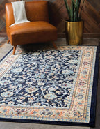 Unique Loom Sialk Hill Collection Area Rug - Washington (2' 2" x 3' 1" Rectangle Navy Blue/Cream)