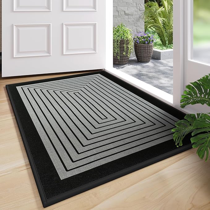 Front Door Mat 31''x47'', Absorbent Muddy Dirt Resist Washable Non Slip Low-Profile Indoor Doormat, Easy Clean Welcome Entryway Door Mats, Grey
