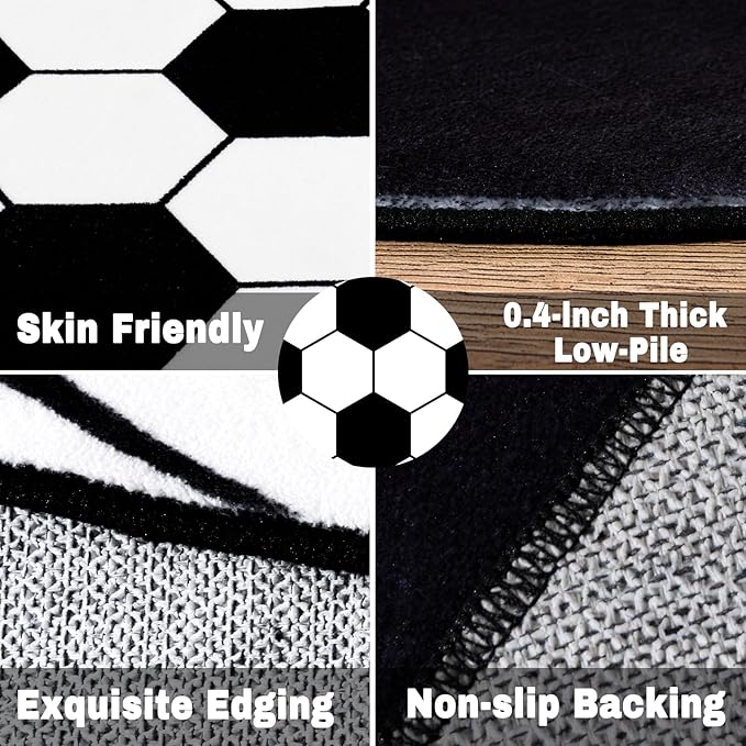 Soft Round Rugs for Bedroom, Soccer Rug for Boys Girls, Bedside Area Carpet for Kids, Soccers Lovers Home Decor Indoor Circle Carpets for Living Room, Nursery, Dorms Machine Washable,40 Inch