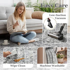 Grey 2x6 Runner Rug for Hallways Entryway, Vintage Neutral Kitchen Bathroom Runner 6ft, Non Slip Washable Low Pile Thin Carpet Runner for Mudroom/Laundry Room/Bedroom Bedside
