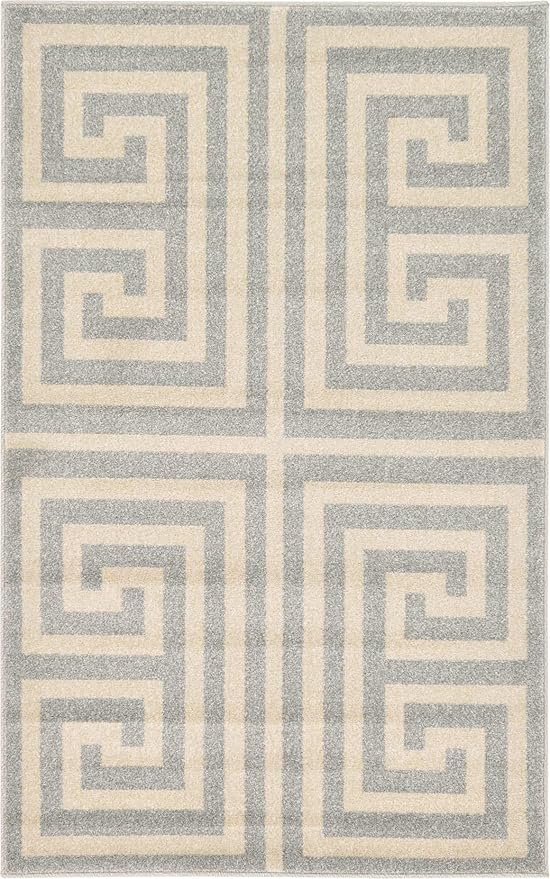 Unique Loom Athens Collection Classic Geometric Modern Border Design Area Rug (3' 3 x 5' 3 Rectangular, Gray/ Beige)
