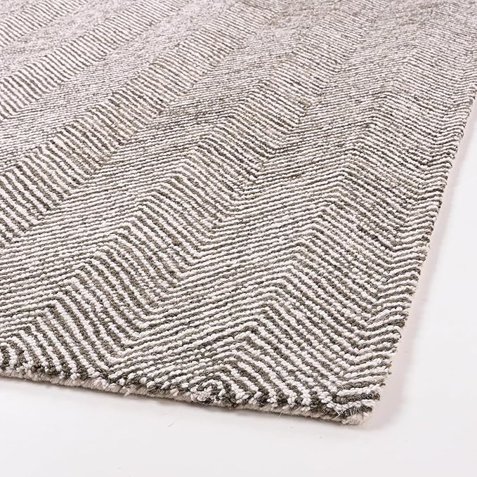 Modern Herringbone Chevron Collection Handcrafted Wool Area Rug - Durable, Zigzag Pattern, for High Traffic, Contemporary Design for Living Room, Bedroom, Dining Room Decor (Dark Olive, 8' x 8')