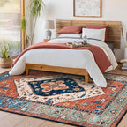 Lahome 8 x 10 Area Rugs for Living Room - Boho Washable Non-Slip Backing Large Rug Ultra-Thin Stain Resistant Dining Room Rugs for Under Table, Oriental Print Carpet Rugs for Bedroom (Rust, 8'x10')