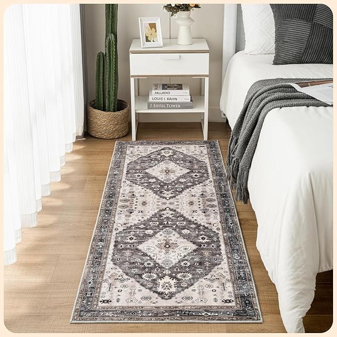 Istana Hallway Runner Rug 2.5x8 – Dark Grey Blue/Rose Mauve Entryway Rug -Silk's Soft Touch Runners for Hallways - Stylish Kitchen Runner Rug Non Slip