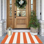 KOZYFLY Striped Rug 27.5x43 Inches Orange and White Halloween Fall Front Door Rug Hand Woven Area Rugs Washable Outdoor Doormats Indoor Entrance Mat for Front Porch Kitchen Entryway Patio Holiday
