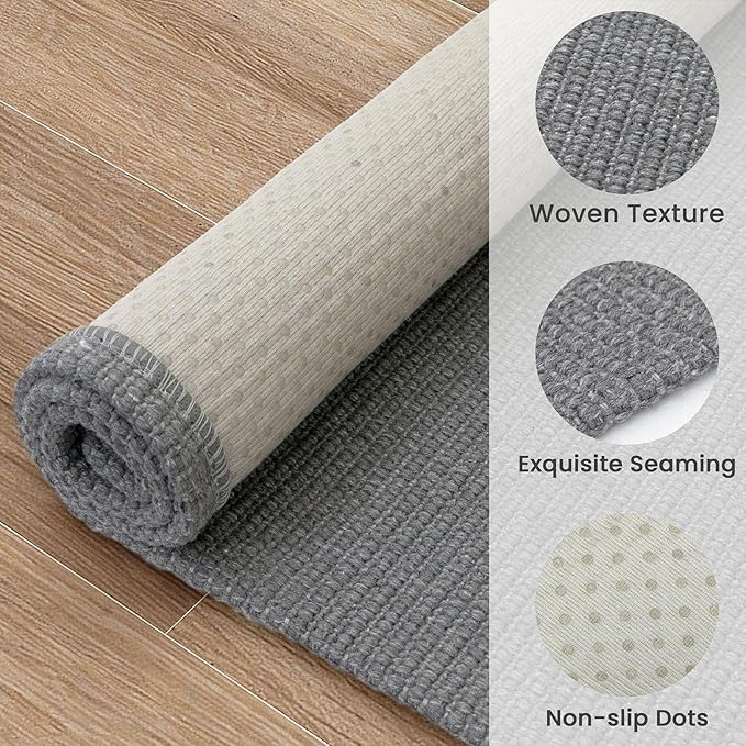 EARTHALL Washable Runner Rug 2x5 Ft Non Slip Runners for Hallways Cotton Rubber Backed Kitchen Runner Braided Indoor Floor Carpet Runners for Entryway, Hallway, Kitchen, Bedroom, Charcoal Gray