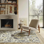 EVERGRACE Area Rugs for Living Room 4x6, Boho Floral Faux Wool Indoor Outdoor Rugs, Washable Rugs for Bedroom Entryway Dining Room Hallyway, Low Pile Floor Mat Carpet for Home Decor, Gray