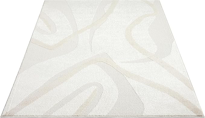 Abani Nomad Cream & Beige Area Rug 9' x 12' for Living Room, Bedroom - Chic Abstract Pattern - Durable & Easy to Clean
