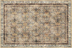 Phantoscope Washable Area Rug 6'x9' Non-Slip, Vintage Neutral Rugs for Living Room, Bedroom, Dining Room, Distressed Boho Floral Medallion Pattern, Low-Pile Foldable Carpet, Brown/Charcoal Spice