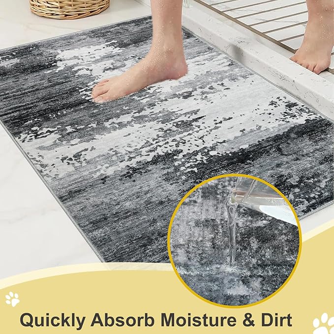 COMSLE Door Mat Soft Absorbent Indoor Front Entryway Rug Machine Washable Entrance Mats for Muddy Paws Non Slip Throw Rugs 20" x 32" Doormat for Inside Foyer Bedroom - Gray