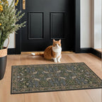 Washable Dark Vintage Floral Rugs for Entryway - Small 2x4 Runner Rug for Kitchen Bathroom Door Mat Indoor Entrance with Bird & Botanical Pattern, Brown Earthy Tones, Non Slip Low Pile