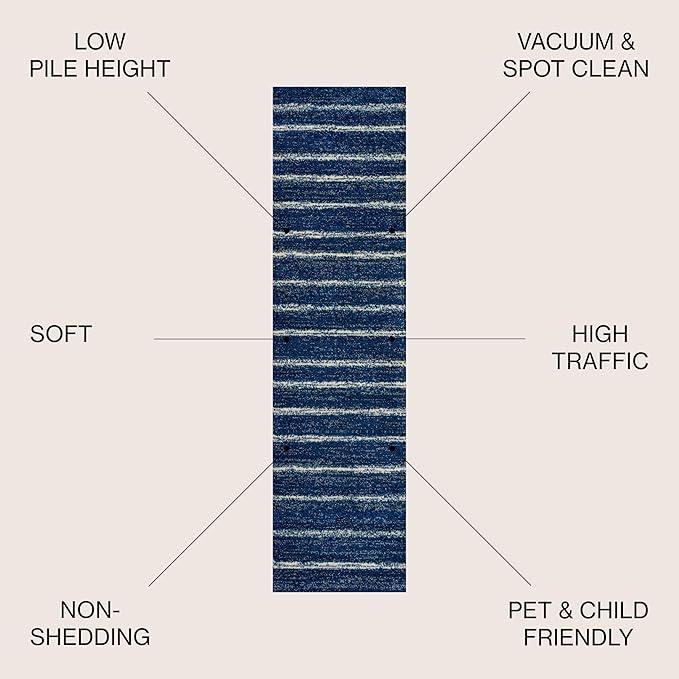 JONATHAN Y Williamsburg Minimalist Stripe Navy/Cream Runner Rug, 2x8, Contemporary, Modern, Easy-Cleaning for Living Room, Bedroom, Kitchen, Pet Friendly, Non-Shedding (MOH201C-28)