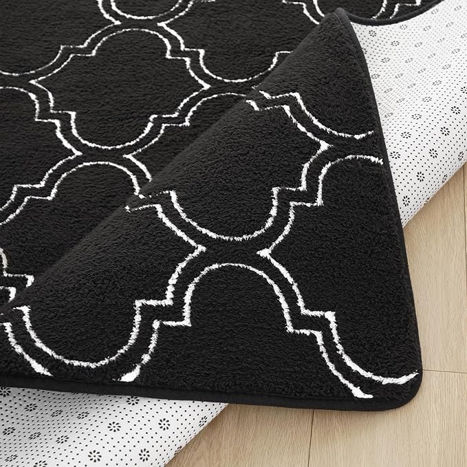 Amearea Fluffy Indoor Area Rug, Soft Trellis Moroccan Rugs for Bedroom, Shag Modern Area Rug for Living Room Kids Room Nursery, Easy Clean, Home Decor Low Pile Carpet, Black 6x9 Feet
