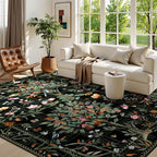 Morebes Black Boho 8x10 Area Rugs for Living Room, Washable Large Floral Rug Non Slip, Soft Flower Birds Low-Pile Floor Indoor Carpet for Bedroom Dining Room Dorm Playroom Nursery