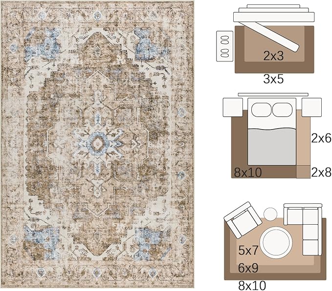 jinchan Kelda Area Rug 2x3 Entryway Rug Washable Soft Indoor Vintage Floor Cover Retro Distressed Mat Accent Lightweight Non-Slip Carpet for Entrance Bathroom Kitchen Living Room Bedroom Brick Red