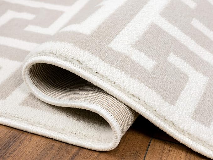 Abani Contemporary 3D Beige & White Modern Greek Key Pattern Area Rug - Geometric Meander 6' x 9' Arto Collection Neutral Rug Rugs