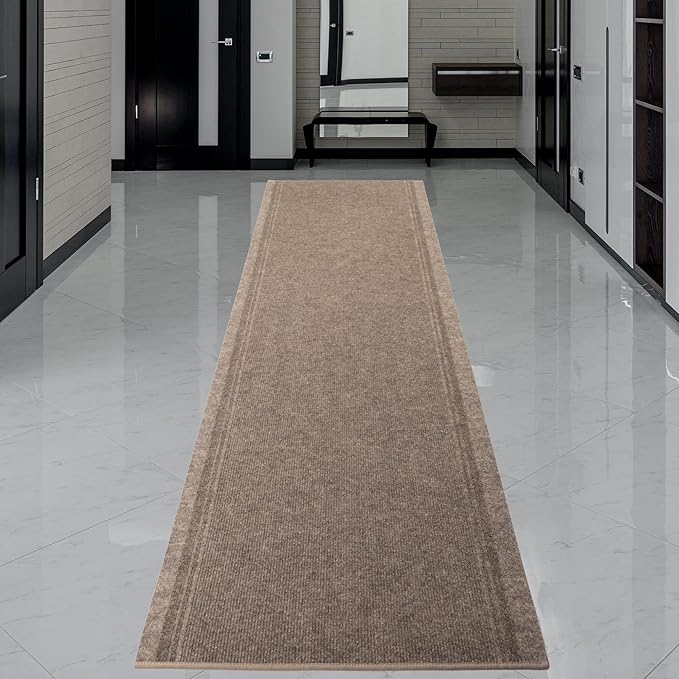 English Home Custom Size Anti Slip Striped Design Light Weight Durable TPR Backing Thin Pile Runner Rug (26" x 11')
