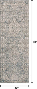 Loloi Teagan Collection TEA-04 Sky/Natural 2'-8" x 7'-6" Runner Rug, Large, Soft Neutral Rug, High-Traffic for Living Room, Bedroom, Home Office, Dining Area