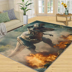 Dinosaurs Rugs for Bedroom - 4x5 Area Rug - Flame Dinosaurs Rugs for Living Room, Forest Landscape Rug, Washable Home Decor Carpet