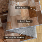 Patchwork Rug, Washable 3x4 Rug for Living Room, Geometric Brown Patterned Indoor Carpet, Patchwork Decor for Home, Bedroom, Soft Non Slip Thin Design FER3