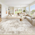 Area Rug 10x12 Washable Rug, Vintage Boho Medallion Rugs Non-Slip Soft Low Pile Large Distressed Rug Indoor Retro Carpet for Living Room Bedroom Dining Room Home Office (Taupe, 10'x12')