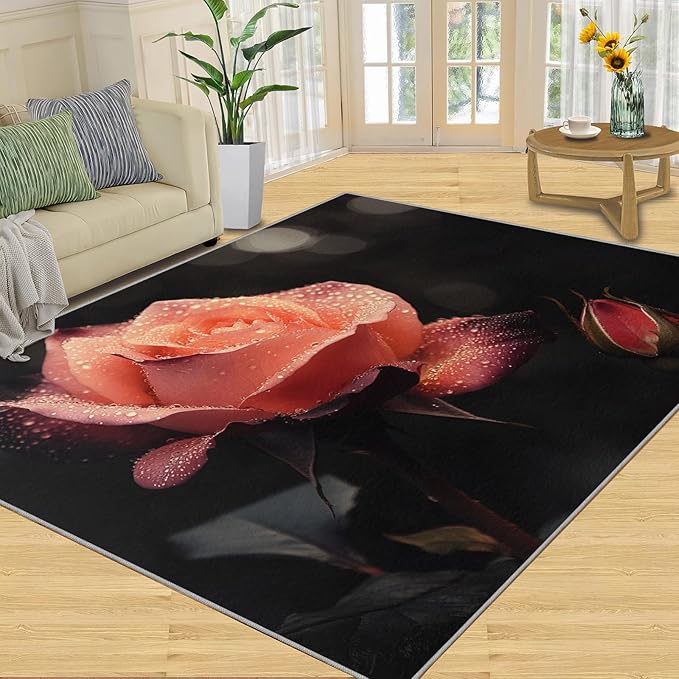 2x3 Florals Rugs for Entryway - Natural Flowers Small Area Rugs, Realistic Rose Laundry Room Carpet Non Slip Accent Throw Rug for Bathroom Kitchen Sink Front Door