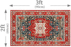 Enkor Area Soft Rugs 2x3 Washable Non Slip Boho Small Floor Entryway Rugs for Living Room Bedroom, Vintage Style Farmhouse Mat for Kitchen Red & Blue