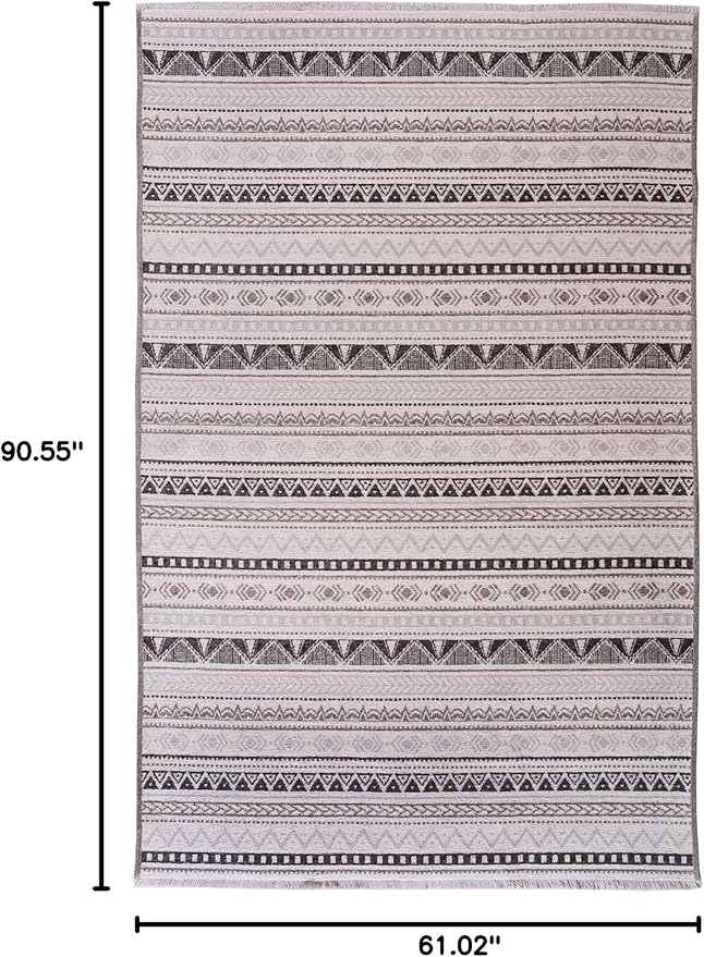 Alfa Rich 5x8 White Black Gray Washable Area Rugs for Living Room Bedroom Kitchen Cotton Decor Rug