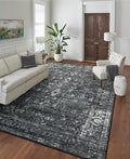 Morebes Vintage 8x10 Area Rugs for Living Room, Washable Black Rugs for Bedroom Farmhouse Non-Slip, Soft Distressed Indoor Floor Boho Carpet for Dining Room Playroom Home Office