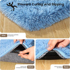 3x5 Blue Rugs for Bedroom Living Room, Fluffy Small Area Rug Soft Shag Carpet for Kids Boys and Girls Room with 4 Rugs Non-Slip Stickers Dorm Home Decor (3ft x 5ft)