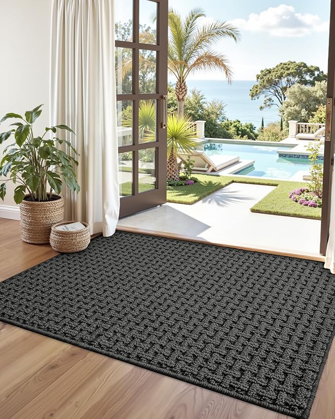 DEXI Front Entryway Door Mat Non Slip 48x72, Large Double Entry Way Mats Inside Entrance Low Profile, Welcome Doormat Dirt Trapper for Garage House Floor Home Porter Hall Backdoor Area, Dark Grey