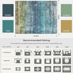 Kokia Abstract Area Rugs 9x12 Bedroom Washable Decor Low Pile Non-Slip Non-Shedding Indoor Blue Carpet Foldable Stain Resistant Floor Living Room Dining Room, Oslo Teal