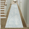 Blue Runner Rug 2x10 Hallway Machine Washable Kitchen Vintage Distressed Non Slip Long Carpet Indoor Retro Floral Bedroom Accent Throw Rug for Bathroom Office Laundry Dining Room
