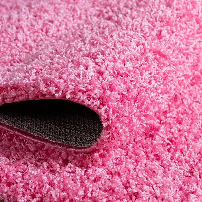 Unique Loom Solid Shag Collection Area Rug (5' 3" Round, Taffy Pink)