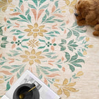 jinchan Round Rug 8ft Area Rug Vintage Floral Distressed Design Machine Washable Soft Non-Slip Low-Pile Ultra-Thin Circle Rug for Living Room Dining Room Bedroom Home Office (8' Round, Apricot Multi)