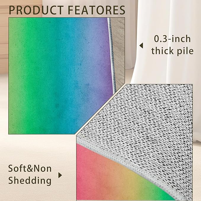 Rainbow Washable 5x7 Area Rugs for Living Room, Thin Low Pile Contemporary Carpet, Non-Slip Base Lightweight Rug