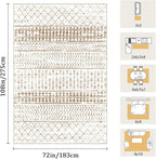 6x9 Machine Washable Area Rug for Living Room, Brown White Vintage Moroccan Rug Large Non-Slip Low Pile Soft Faux Wool Carpet, Kids and Pets Friendly for Bedroom Dining Room Farmhouse Home Decor Rug