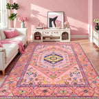 SERISSA Washable Rugs 8x10 Area Rugs, Large Non-Slip Boho Living Room Rug, Ultra Soft Cute Pastel Aesthetic Fuchsia Pink Carpet for Baby Girls Bedroom Kids Playroom Nursery Dining Room Dorm Decor
