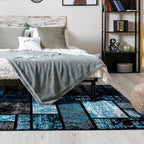LUXE WEAVERS Modern Geometric Squares Turquoise 4x5 Area Rug for Living Room