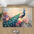 Peacock Peony Rug 2x3-2x3 Rug, Classic Peacock Peony Area Rugs for Bedroom, Teal Turquoise Rugs for Living Room, Peafowl Washable Mat, Malachite Green Feather Carpet - Peafowl Home Decor & Gifts