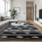 Zentavio Area Rugs for Living Room Large Rugs for Bedroom 5x8 Carpet Fluffy Fuzzy Soft Shag Aesthetic Plush High Pile Throw Rug for Nursery Kids Room Dorm Vertical Stripes Black White