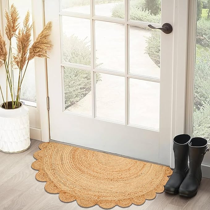 Savi Home Half Hand Woven Area Rug Braided Jute Scalloped Border, Decor Collection Classic Quality Made for Living Room, Kitchen, 22x42 - Natural