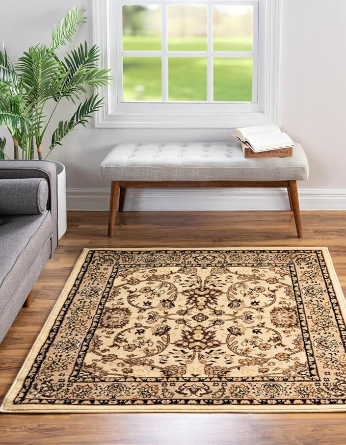 Unique Loom Sialk Hill Collection Area Rug - Washington (5' Square Ivory/Black)