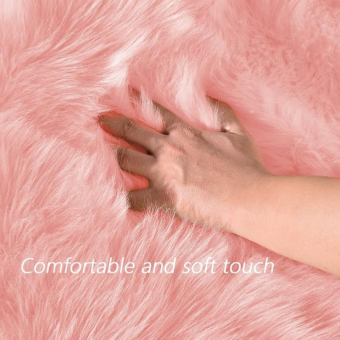 Latepis Pink Rugs for Living Room Area Rug 6x9 Faux Sheepskin Fur Rug for Bedroom Entertainment Room Sofa Floor Fuzzy Rug Shag Rug for Girls Room Luxury Home Decor