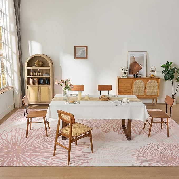 WITSHOCK Pink Rugs 12x14 for Bedroom Girls,Floral Modern Distress Print Pattern Carpet for Living Room Dining Room,Stain Resistant Anti Slip Backing Rugs for Kids Room Nursery Playroom,Light Pink