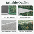 Dark Green Runner Rug 2x10 for Hallways, Retro Distressed Moody Medallion Long Carpet Runner for Entryway Mudroom, Low Pile Thin Soft Kitchen Bathroom Runner Rug Non Slip Washable